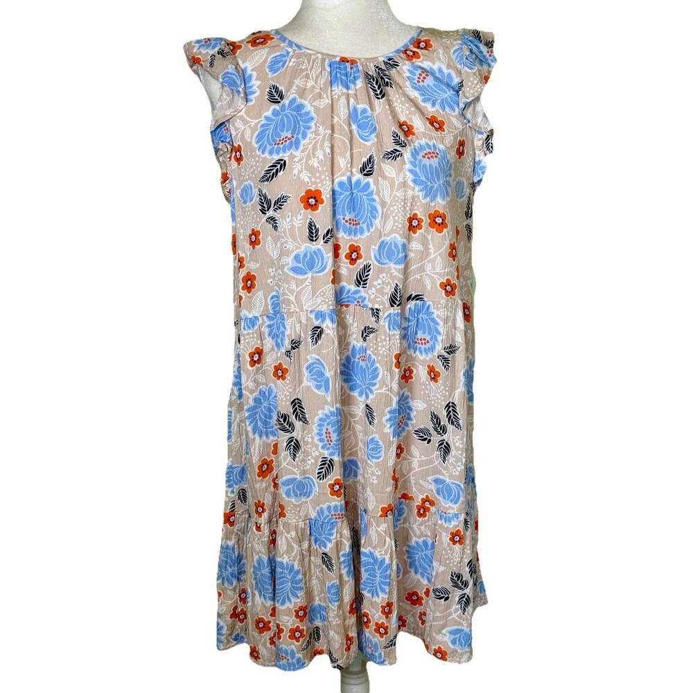 Women Floral Cottagecore Tiered Dress‎ Women Flutter Sleeve Boho Summer Size Lg